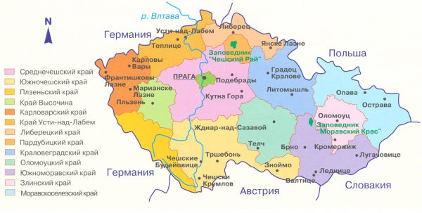 Административная карта Чехии